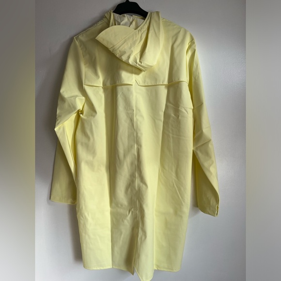 NWT RAINS Unisex Long Waterproof Jacket Full Snap Hood Pockets Sizes S,M, L. - Picture 7 of 10